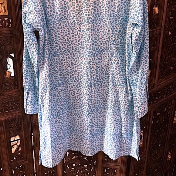 NWT THREE ISLANDS GASPARILLA TURQUOISE SEA KAT LEOPARD BUTTON DOWN DRESS XL - Picture 4 of 5